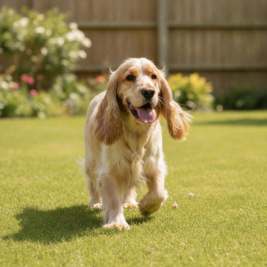 Healthy freshly-groomed cocker spaniel on a lawn